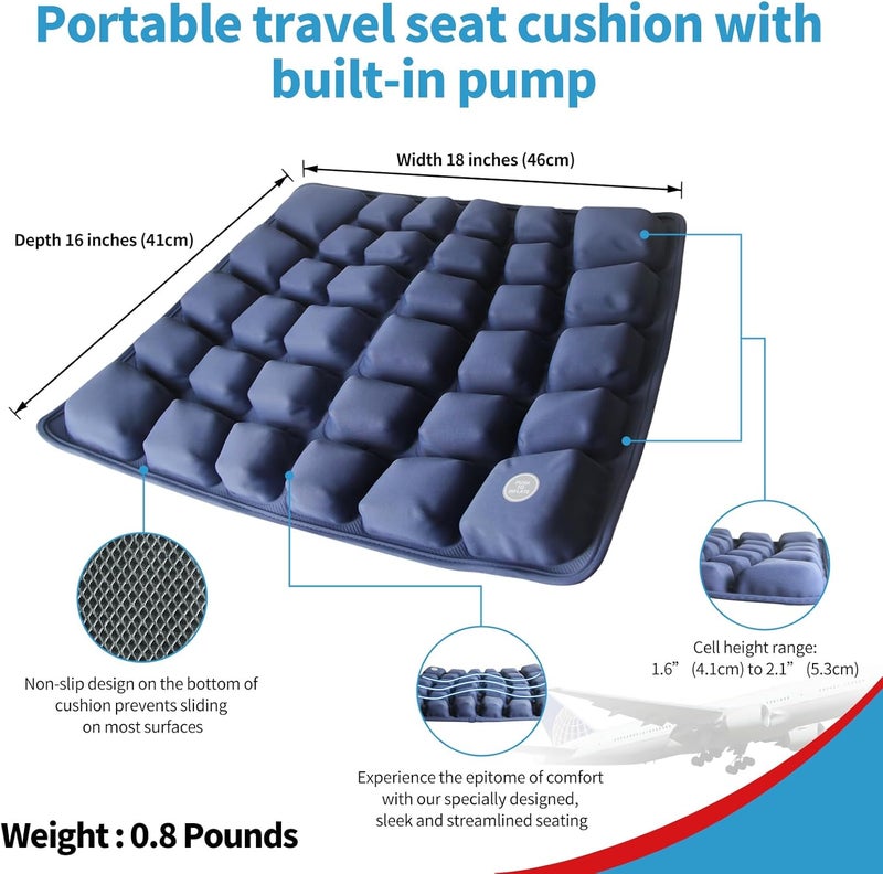 ANMSVI Inflatable Travel Seat Cushion with Built-in Pump & Carry Bag (Blue Cushion with Silver Storage Bag) - Image 2